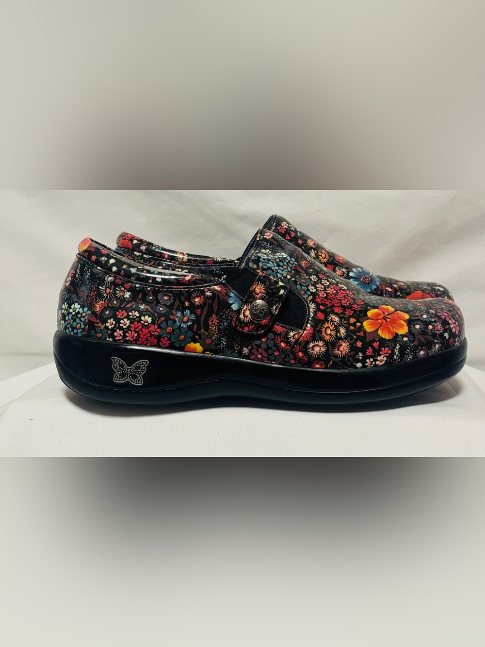 Alegria "Midnight Garden" Black Multi Floral Slip-On Clog Size EU38 US8/8.5